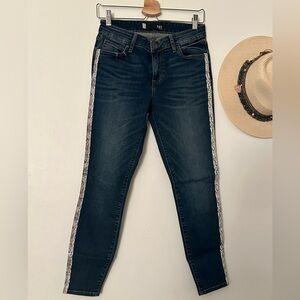 KUT “Donna” Ankle Skinny Blue Jeans with Snake Stripes
